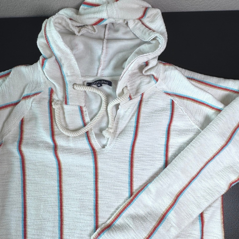Ocean Drive Womens White Striped Baja Hoodie Rope Drawstring Size M OD-2579